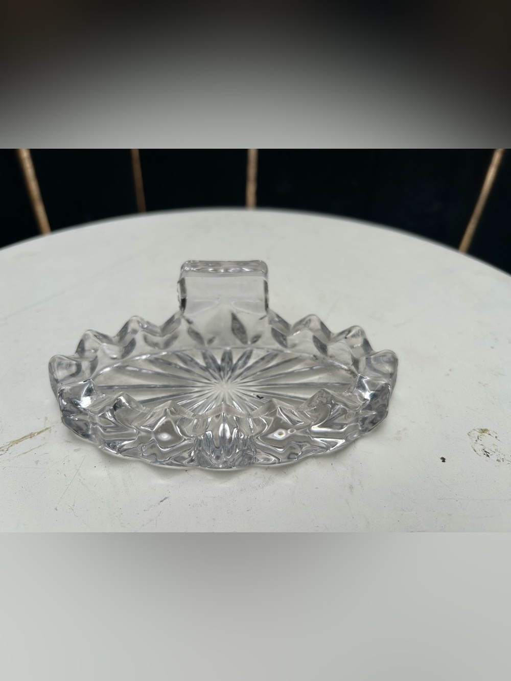Fostoria American Clear glass individual ashtray with match stand